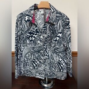 Christopher & Banks womens blue paisley button front long sleeve blouse size X